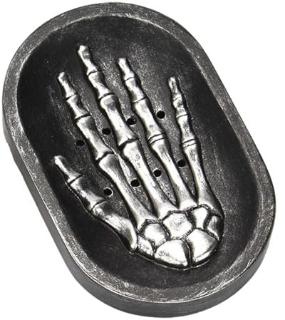 Skelett Handseife Aufbewahrungsbox Tablett Harz Tablett Dekorative Gothic Totenkopf Handseife Organizer Seifenbehälter Drainage Aufbewahrungsbox Halloween Thema für Küche