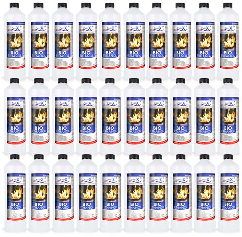 Fast X Bio Ethanol 30x1L - 100% Natürlich, für Ethanol-kamine & Tischkamine. Umweltfreundlich & geruchsfrei, sicher für Raum- & Gartenfeuer mit rückstandsloser Verbrennung