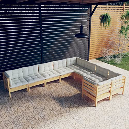 HEFZGDB 9-TLG. Garten-Lounge-Set mit Creme Kissen Kiefernholz Gartenstühle Gartenmöbel Set Gartentisch Geeignet für Terrasse, Garten, Pool.