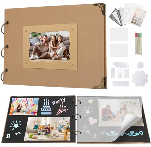 GIOVARA Fotoalbum zum Selbstgestalten 29 x 21cm Fotoalbum Einsteckalbum (40 Seiten oder 20 Blatt) mit Pergamin Trennblätter, Leeres Buch zum Selbstgestalten für Familien, Baby, Pet, Wedding, Birthday