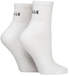 ELLE Ladies Sports Cushioned Ankle Socks Pack of 2 (UK, Numeric, 4, 8, Regular, Regular, Plain White)