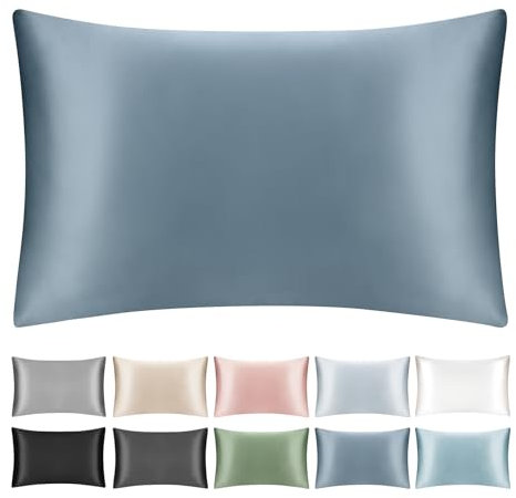 SILKTALE 19 Momme 100% Maulbeerseide Kissenbezug für Haar und Haut mit Reißverschluss, 1Stk Staubblau 40x80 cm