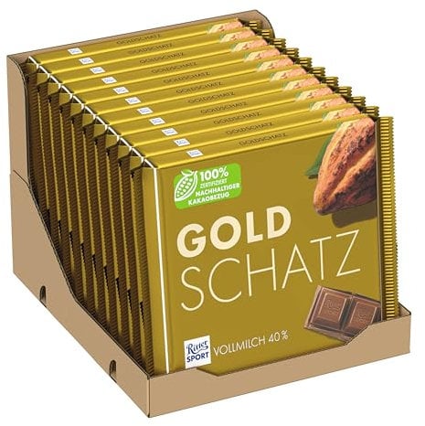 Ritter Sport - Goldschatz - 11 x 250 g, Feinste Vollmilchschokolade mit Karamellstückchen, Schokoladen-Klassiker zum Teilen mit Freunden, 11 x 250g Tafeln