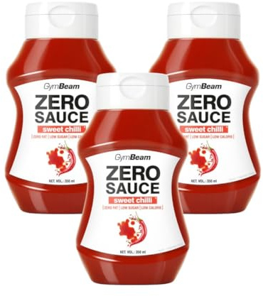 GymBeam SALSA ZERO Peperoncino Dolce - Salsa Deliziosa, Dolce e Piccante allo Stesso Tempo, Basso Contenuto di Zuccheri, Poche Calorie, Senza Grassi, Ideale per Condire Carne (350 ml (3er pack))