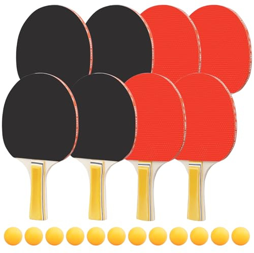 Table Tennis Bat Bulk, Ping Pong Paddles Set with 8 Rackets & 12 Balls