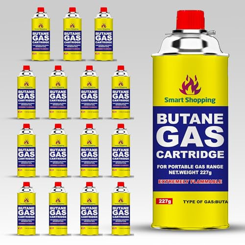 SMART SHOPPING Multipurpose Portable Camping Gas Canister – Refill Bottles Butane Gas Canisters for Camping Stove, BBQ, Blowtorch, Heater, Weed Burner & Cooker Pack of 16
