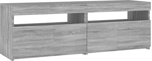 Modern Grey Sonoma TV Stand with LED Lights for Living Room Entertainment Centre Media Unit with Sideboard Console 1x/120 x 35 x 40 cm