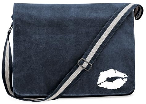 Huuraa Laptoptasche Kussmund Lippen Geschenk 14 Liter Vintage Navy Canvas Kussmund Präsent
