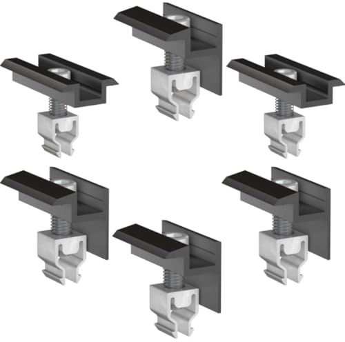 doitBau 2 Modul Set Klickfix Schwarz – vormontierte End‑ und Mittelklemmen aus Aluminium für 30‑40 mm Modulrahmen, schnelle Montage auf PV-Montageschienen, korrosionsbeständig