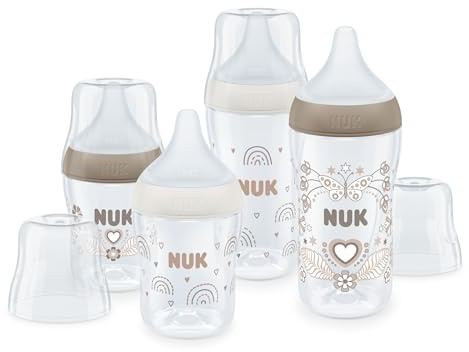 NUK Perfect Match Multipack, 4er Flaschen-Set, mit weichem Silikon-Trinksauger, ab 0 Monate BPA-frei, Anti-Colic, mit Temperature Control, weiß & beige