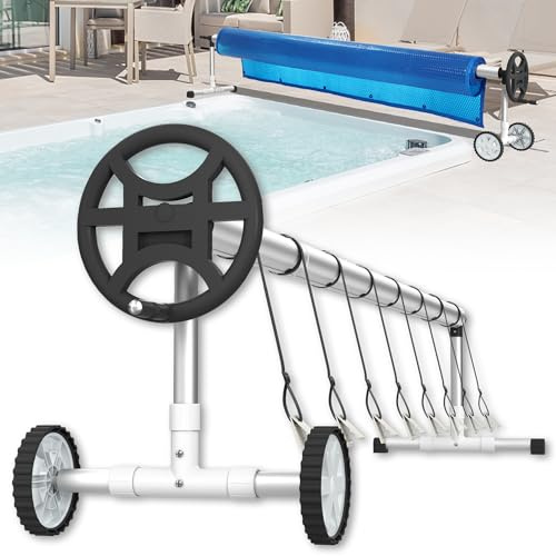 QEENTOE Système d'enroulement mobile avec roues - Enrouleur de piscine pour bâche solaire - Longueur de 3 m à 5,7 m - Enrouleur en aluminium et acier inoxydable - Toit de piscine - Dispositif de