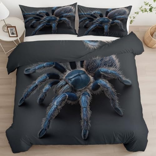 Generisch Bettbezug Set Tier Vogelspinne Bettwäsche Set 135 x 200 cm, Dunkelgrau Weiche Mikrofaser 2-teilig Wendbettwäsche für Kinder Jugendlich mit Reißverschluss und Kissenbezug