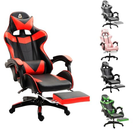 Gotagee Ergonomischer Gaming Stuhl Gaming Sessel Höhenverstellbar Bürostuhl Verstellbar Liegefunktion (Rot)