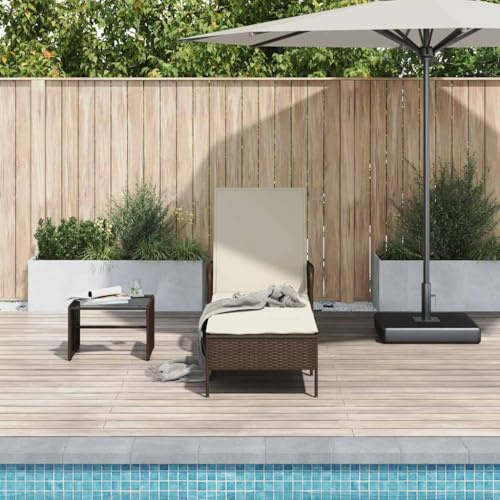 Hoopleep Sonnenliege Braun Creme Weiß, 55x200x92 cm, Poly-Rattan für Outdoor Terrasse, verstellbar, langlebig, 110 kg Belastbarkeit