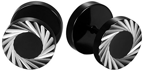 JewelryWe Schmuck Herren Ohrstecker, 6~12mm Drache Tornado Laser Muster Runde Kreis Illusion Tunnel Plug Ohrringe Ohrschmuck, Edelstahl, Schwarz