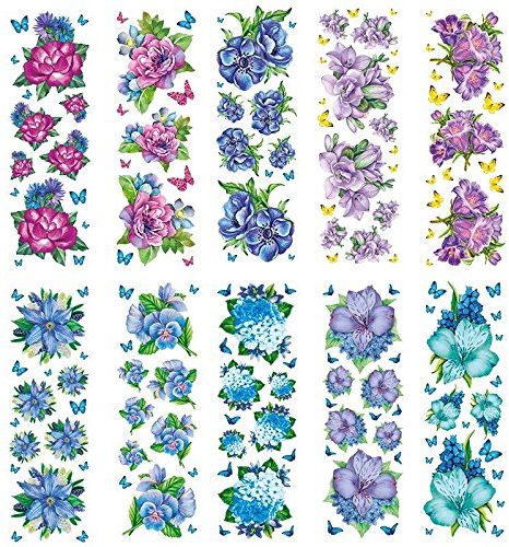Ideen mit Herz Transparent-Sticker, 10 Bogen à 10cm x 30cm | Bunte Aufkleber zum Basteln & Dekorieren (Blumen in Blau-Violett)