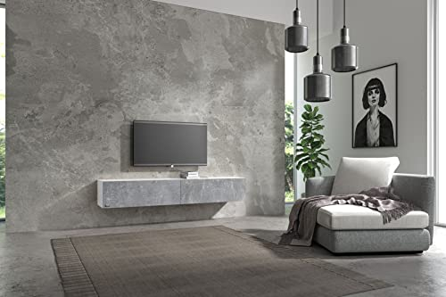 Wuun® TV Lowboard TV Board hängend I 100cm-280cm I Hängeschrank Wohnwand/Somero Weiß-Matt/Beton-Optik I 140cm