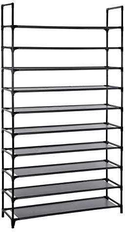 SONGMICS 10-Tier Shoe Rack, Shoe Stand, Space-Saving Shoe Storage, 29 x 100 x 175 cm, Metal Frame, Non-Woven Fabric Shelves, for Hallway, Bedroom, Black LSR10BK