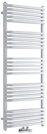 MILANO White D Bar Middle Connection Heated Towel Rail 1269 x 500mm