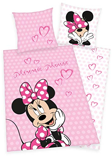 Disney´s Minnie Mouse Maus Bettwäsche 80x80 + 135x200cm 100% Baumwolle mit Reißverschluss
