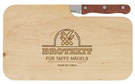 LASERHELD | Brotzeitbrett Holz mit Gravur “Brotzeit für taffe Mädels” & Messer | 26 x 15 cm | Frühstücksbrettchen Holz Schneidebrett Jausenbrett | Geschenk für Frauen als Muttertagsgeschenk