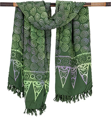 GURU SHOP Bali Batik Sarong, Wandbehang, Wickelrock, Sarongkleid, Strand Tuch - Design 42/grün, Herren/Damen, Synthetisch, 160x100 cm