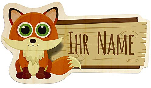 printplanet - Türschild aus Holz mit eigenem Text oder Namen - Namensschild, Holzschild, Kinderzimmer-Schild - Motiv Fuchs