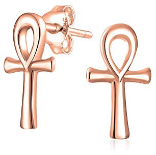 Boucles D'Oreilles Clous Minimalistes Petites Délicates Symbole Religieux De Vie Égyptien Croix Ankh Pour Femmes Pour Hommes Or Rose 2,5 Microns Vermeil Argent Sterling .925