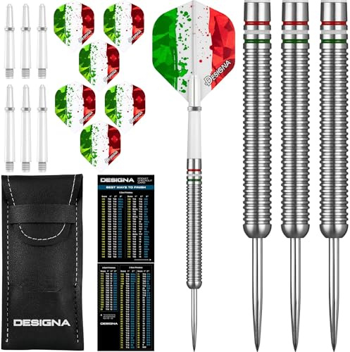 Designa National Patriot Dartpfeile-Set, 22 g/24 g, Wolfram-Flagge, Flüge, Stiele, Etui