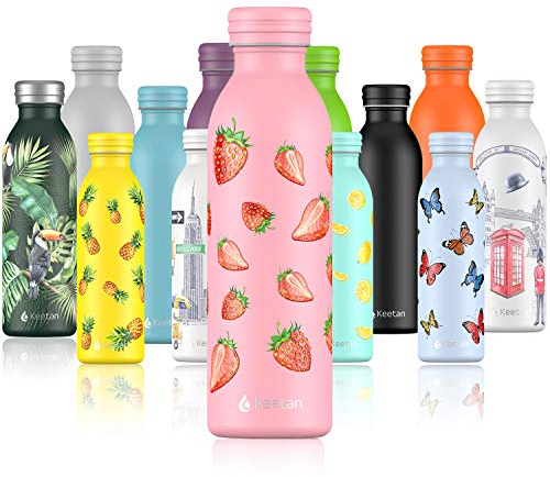 Keetan Bottles - Bottiglia in acciaio inossidabile Doppia parete isolante - 12 ore calda, 24 ore fredda Senza-BPA, non perde - Bottiglia per sport, palestra, yoga – 450ml&600 ml