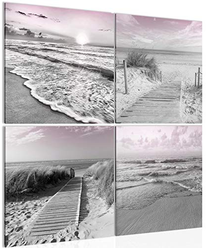 Runa Art - Bilder Strand Wandbild auf Vlies Leinwand Schlafzimmer Wohnzimmer 4 Teilig 80 x 80 cm Modern 028043b