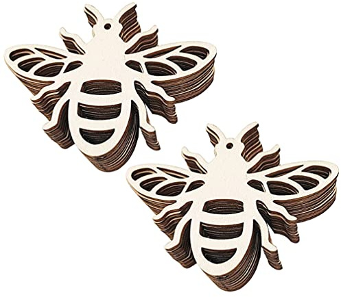 PRETYZOOM 40pcs Wooden Bee Cutout Unfinished Wood Slices Farmhouse Wall Plaque Wooden Animal Shapes for DIY Craft Painting Animal Bee Party Decoration