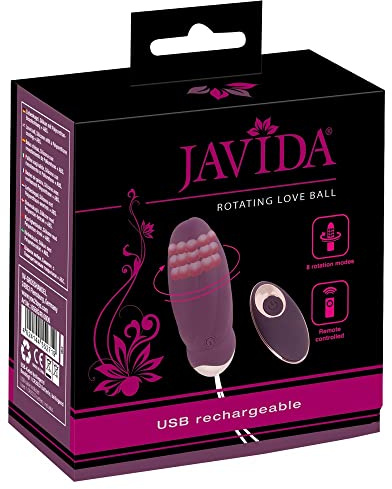 JAVIDA Rotating Love-Ball - erotisches Vibro-Ei für Frauen, Rotations-Funktion, gerillt, weiche Oberfläche, mit Rückholband, Soft-Touch-Textur, lila