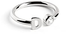SINGULARU - Anillo Personalizado Letter Spark Plata. Ajustable. Plata de Ley 925 con Acabado Baño de Rodio. Talla Unica. Joyas para Mujer. Letra D