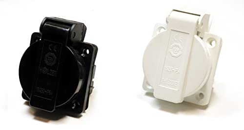 8 Stück/Einbausteckdose Schuko Steckdose 16A mit IP54 / + Flansch Dichtung (Schwarz/Weiss)