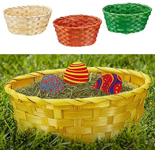 Osterkorb 4er Set oval natur grün gelb orange aus Bambus Korb Körbchen Osterdekoration (1 x 4er Set Osterkorb oval 24x18cm)