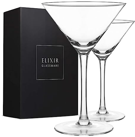 ELIXIR GLASSWARE Martini Glasses Set of 2-9 oz - Hand Blown Crystal Martini Glasses with Stem - Elegant Cocktail Glasses for Bar, Martini, Cosmopolitan, Manhattan Cocktail Glass Set