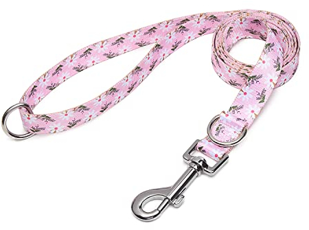 Suredoo Hundeleine Verstellbare, Weich & Komfort Nylon Haustier Trainingsleine mit Doppel-D-Ringfür Kleine Mittlere Große Hunde, 120cmx2cm (Rosa Weiße Blumen)