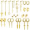 JeryWe 22 Stück Baumelnde Ohrringe für Herren Edelstahl Scharnier Creolen Lange Kette Ohrstecker Kreuz Baumeln Ohrringe Set Kpop Ohrringe für Herren Edelstahl（Gold）