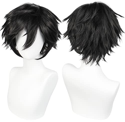 Gairyan Perücke Schwarz Perücke Damen Unisex Anime Cosplay Wig Kurze Synthetische Perücke Frauen Herren Gerade Perücken Halloween Perücke Karneval Kostüm Themen Party Kostüm
