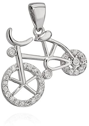 NKlaus Kettenanhänger Fahrrad 925 Silber 16x19mm Silberanhänger mit Zirkonia Amulett 10194