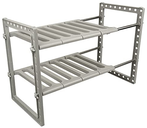 MINGYI Étagères Télescopique sous Évier à 2 Niveaux, Rangement sous Évier, Espacement Niveaux Réglable, Longueur Réglable, Étagère Rangement pour Cuisine, Bureau, Salle de Bain, Gris (38-70)×26×38 cm