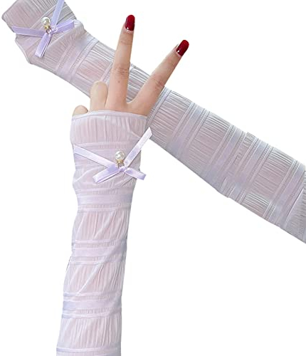 Uposao Spitze Fingerlose Handschuhe,UV-Sonnenschutz Spitze Perle Armstulpen Elastische Atmungsaktiv Sommer Armstulpe Handstulpen Fahrradhandschuhe für Frauen Radsport Golf Radfahren für Damen,Lila