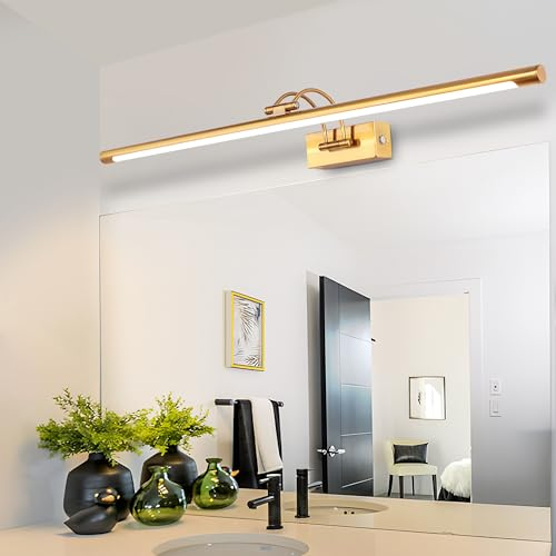 MantoLite Dimmbar Bild Wandleuchte 20W, Messing 90CM LED-Badspiegel Für Badezimmerspiegel Mit Drehbarem Lampenkopf Für Hotel Restaurant Arc Arm, 3000K/4500K/6000K Bett Leseleuchten Display Lampen