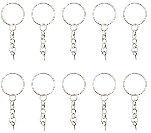 Split Keyring with Chain, 10Pcs Key Ring Blanks, Metal Keychain Rings, Key Ring Hoops with Jump Rings and Screw Eye Pins, DIY Keyring Making Kit, Silver
