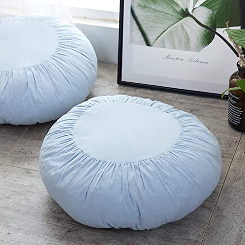 CAZARU Für Yoga Indoor Outdoor Steißbein Orthopädisches Kissen, Dicke runde Bodenkissen aus Baumwolle und Leinen, Meditations-Booster, Comfort-Sitzkissen, Hellblau, 45 cm Durchmesser