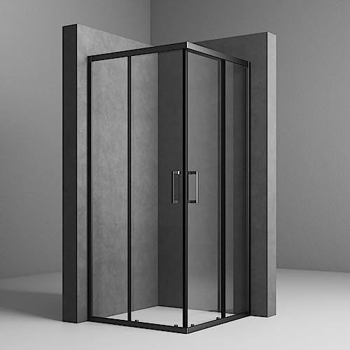Duschkabine 75x90x185cm Eckeinstieg, Duschkabine 75x90 schwarz Duschabtrennung Doppel Schiebetür 6mm ESG Sicherheitsglas Duschtür Duschkabine Schiebetür