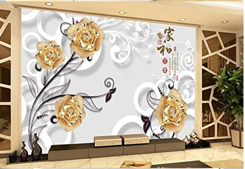 AFEBOO Papier Peint 3D Or Rose Fleur TV Mur Papier Peint 5d Salon Chambre Murale 8d Papier Peint,3D,350x245cm