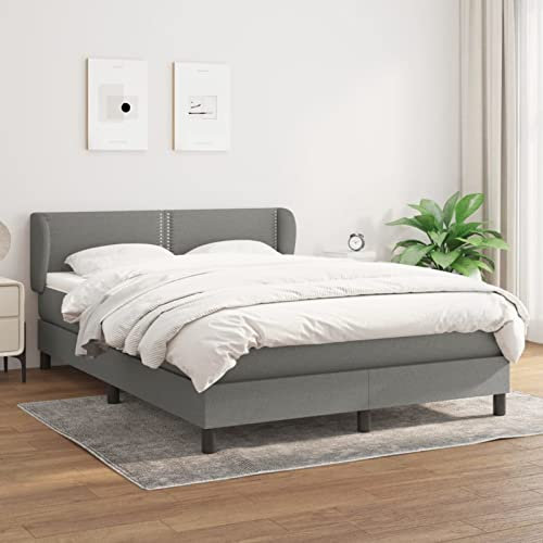 Festnight Boxspringbett mit Matratze und Kopfteil Boxspringbett 140 x 200 cm Flach mit Nägeln Stoffbett Dunkelgrau Polsterbett Bettgestell Doppelbett Bett Bettrahmen Jugendbett