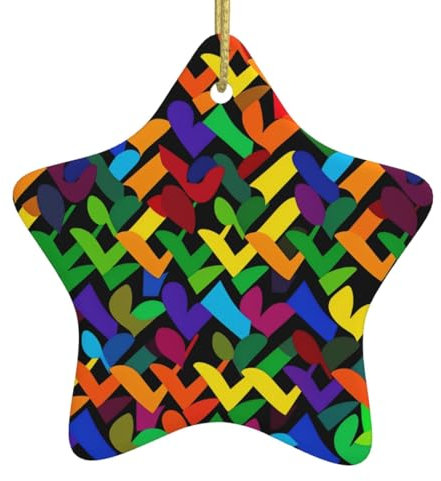 Gay Pride Regenbogen-Druck Weihnachten Keramik Ornament Stern Form Weihnachten Hängende Ornament für Weihnachtsbaum Dekorationen Weihnachtsschmuck 2023 Home Decor
